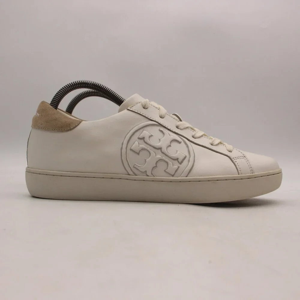 Tory Burch T-Logo Women's Size 8.5 M White Leather  Lace Up Sneakers 74099